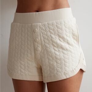 NWT Anthropologie Quilted Teddy Shorts Relaxed Fit Size L Cream Athleisure Cozy